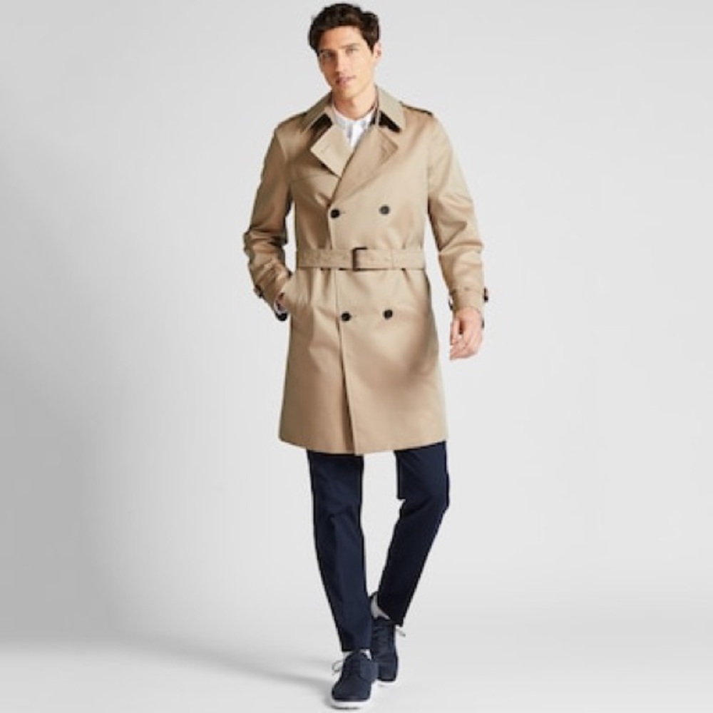 New Beige UNI QLO Mens Trench Coat Size Medium